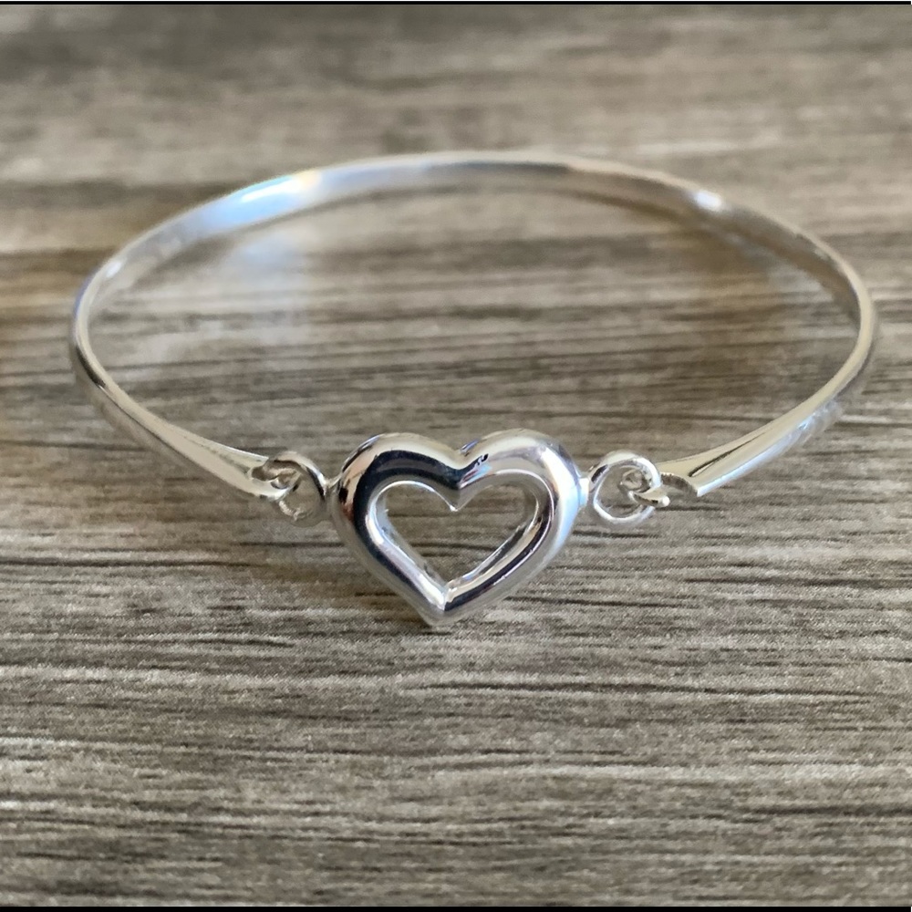 Bangle Bracelet Sterling Silver Open Heart